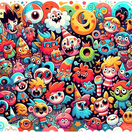 A colorful and playful illustration of various Blueycapsules characters, showcasing their unique traits and styles, with a whimsical background that captures the spirit of the series.