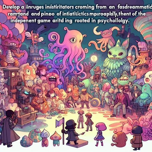 Create a whimsical and colorful illustration depicting various characters from a dreamlike world, showcasing emotions of friendship and fear, inspired by themes from a psychological indie game.