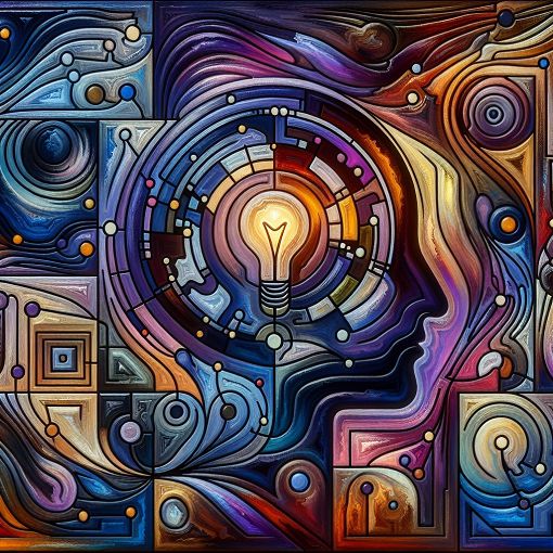 Create an abstract brain-themed artwork depicting cognitive challenges, puzzles, and a symbolic representation of intelligence, with colors that evoke a sense of mystery and curiosity.