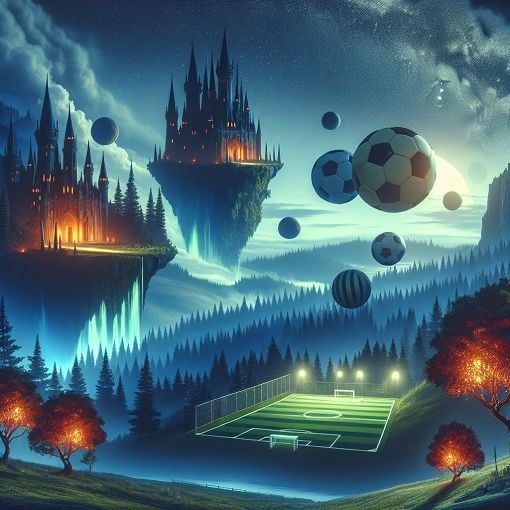 A magical scene featuring elements from Harry Potter, such as Hogwarts, a Quidditch field, and a mystical forest, in a whimsical and enchanting style.