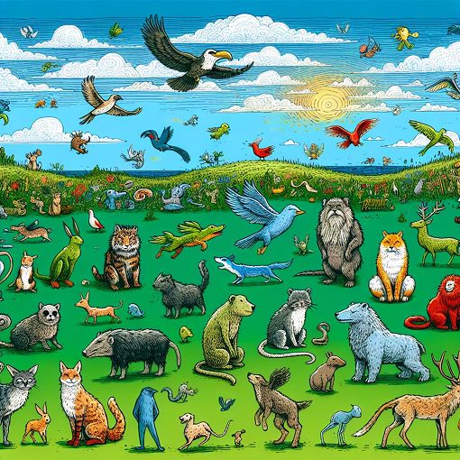 A whimsical illustration of different animals representing various personalities in a colorful and engaging style.