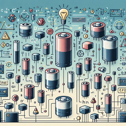 A visually appealing educational illustration showing various types of capacitors, their symbols, and basic formulas related to capacitance and electric circuits. The background should include elements of physics and electronics, making it vibrant and educational.