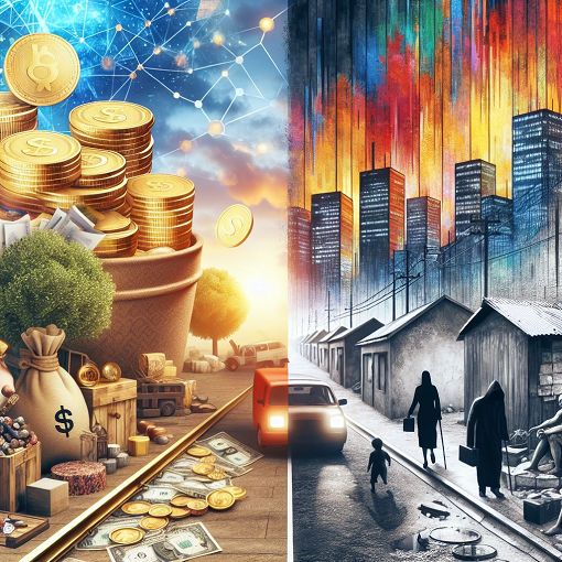 A vibrant and thought-provoking depiction of financial mindsets, featuring contrasting images of wealth and poverty, with visual symbols of money management, investments, and success.