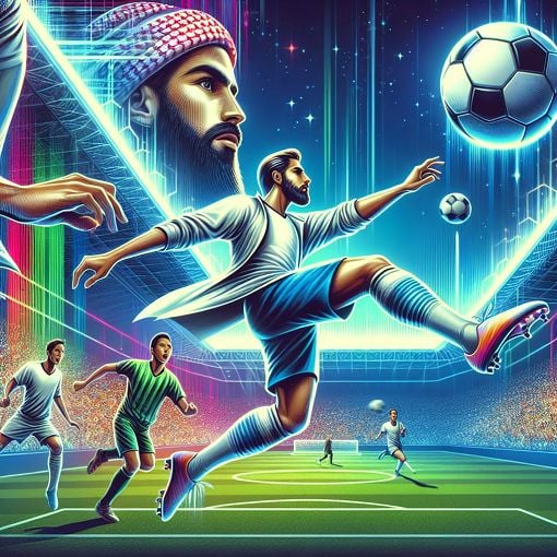 A vibrant football scene featuring iconic moments from 2021, including a stadium filled with fans, a close-up of a soccer ball, and famous players in action, all set against a colorful backdrop.