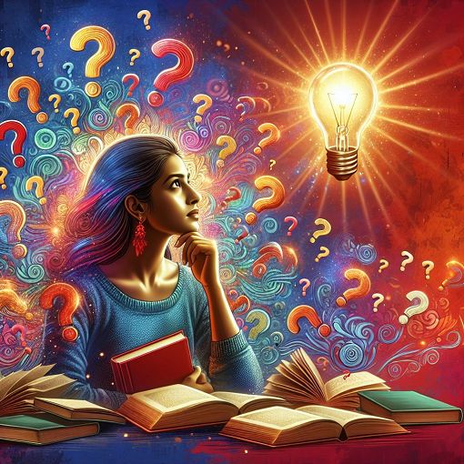 An engaging and colorful quiz graphic featuring a person pondering over questions, surrounded by question marks, books, and a lightbulb to symbolize knowledge and discovery.