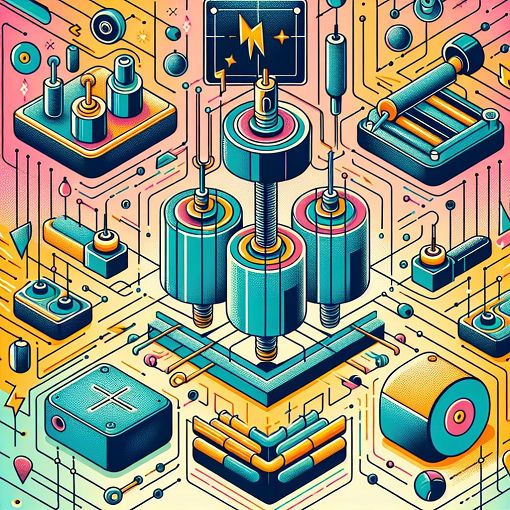 A visually appealing illustration depicting electric fields, capacitors, and charges, featuring bright colors and educational elements to engage and attract quiz takers.