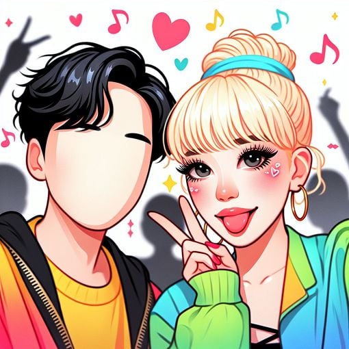 A vibrant and colorful illustration of Jimin and Jungkook from BTS, featuring fun elements like hearts and musical notes, capturing their friendship and bond.