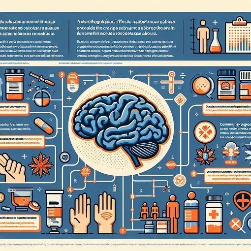 A visually informative infographic about substance abuse, featuring images of various drugs, brain effects, and community support symbols