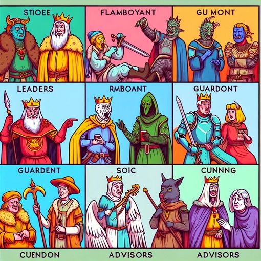 A colorful illustration featuring various characters from Game of Thrones in a humorous, meme-inspired style, showing their unique traits and personalities, with a whimsical background that highlights the fandom's humor.