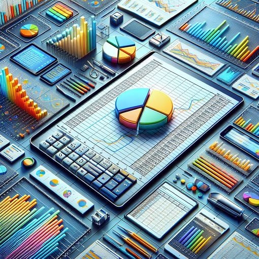 A visually engaging illustration representing Microsoft Excel 2013, featuring spreadsheets, cells, and colorful graphs, suitable for a tech quiz or educational webpage.