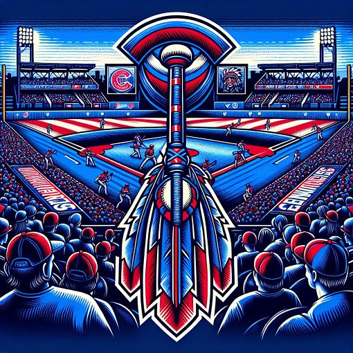 A highly detailed and colorful illustration of a baseball stadium filled with Atlanta Braves fans, showing banners, players in action on the field, and the Braves logo prominently displayed.