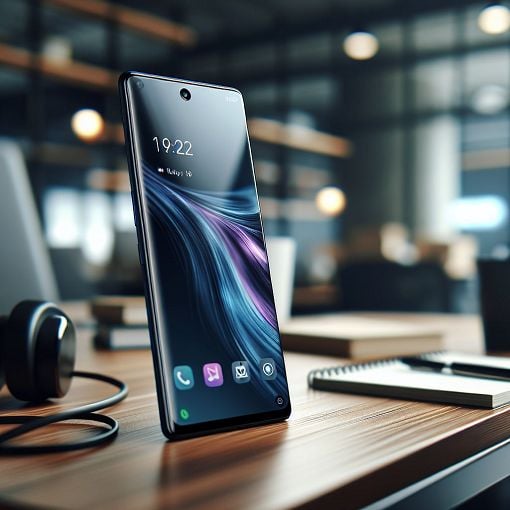 A sleek Huawei Honor 6X smartphone on a wooden table, with a blurred background of a tech workspace. The phone displays its dual camera and stunning screen resolution prominently.