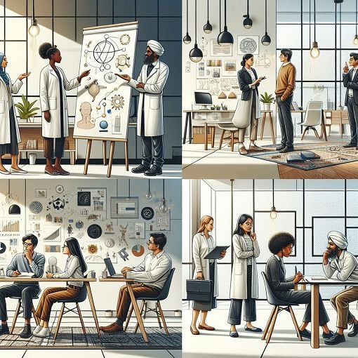 A visually engaging illustration depicting diverse individuals communicating and resolving conflicts peacefully in a collaborative environment.