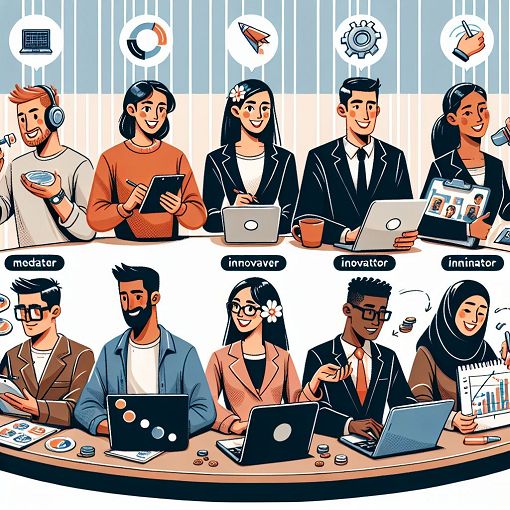 A vibrant and engaging illustration depicting a diverse group of people collaborating in a creative meeting setting, showcasing different roles and preferences in teamwork.