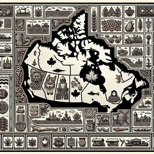 Create an image depicting a map of Canada with its provinces and territories highlighted, including icons or symbols representing each capital city.