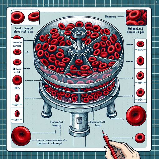 A detailed illustration of red blood cells in a centrifuge, with labels explaining hematocrit levels and RBC indices.