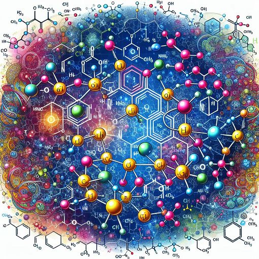 A vibrant illustration of organic chemistry concepts, focusing on alkenes, bonds, and molecular structures, featuring bright colors and visual representations of reactions.