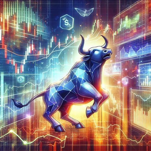 A vibrant illustration depicting stock market concepts, including charts, candlestick patterns, and trading activities, with a focus on opening trades and market analysis.