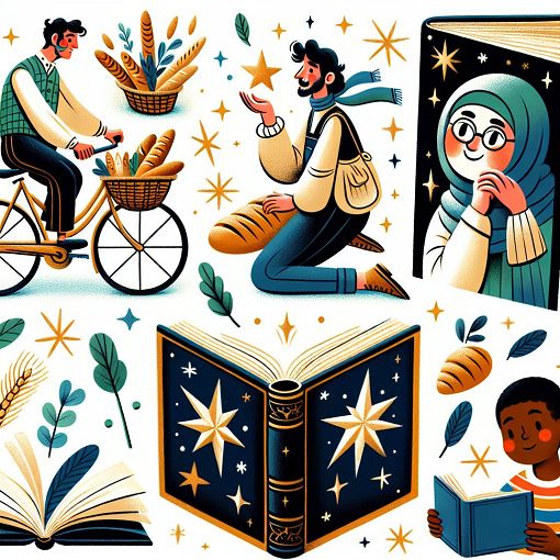 A whimsical illustration of various characters representing different personalities, featuring elements like bicycles, books, and stars, all in bright, cheerful colors.