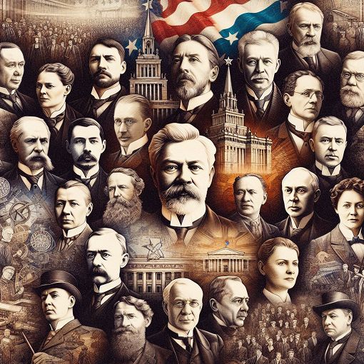 A historical collage featuring portraits of U.S. Presidents from the 15th to the 30th, with symbols of American history in the background, such as the White House and the American flag.