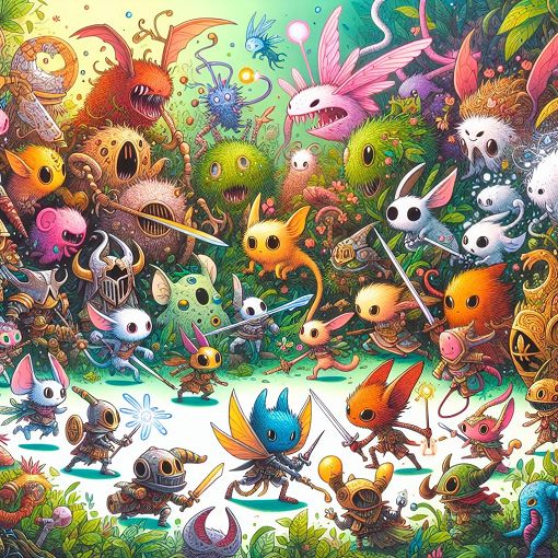 A fantasy illustration of League of Legends minions in a vibrant battle setting, showcasing a variety of minion types including melee, caster, and super minions, in a whimsical and engaging art style.