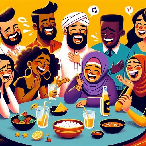 A vibrant and playful illustration featuring a mix of cartoonish characters representing different personalities, set in a fun party or social context that embodies the spirit of camaraderie and diversity in a group setting.