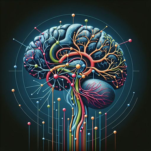 Create an illustration of a human brain with neural pathways highlighted, showing connections to the spinal cord and peripheral nerves, depicting the central and peripheral nervous systems in an engaging and educational style.