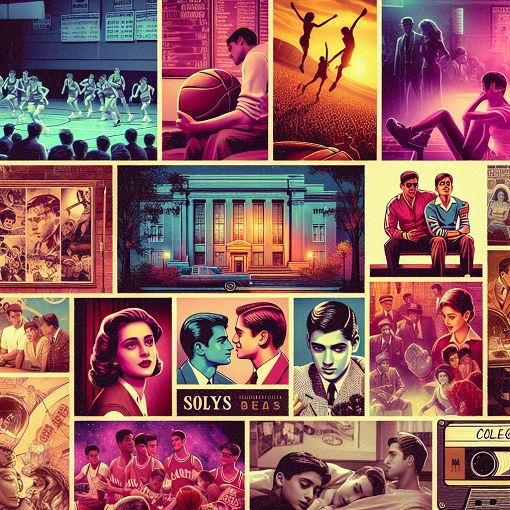 A vibrant movie-themed collage featuring characters from 'Kuch Kuch Hota Hai', showcasing moments from the film like basketball matches, college life, and emotional scenes in a nostalgic Bollywood style.