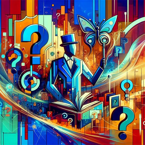 A vibrant and colorful illustration featuring iconic characters from anime, video games, and pop culture, with question marks and quiz elements incorporated in the design.