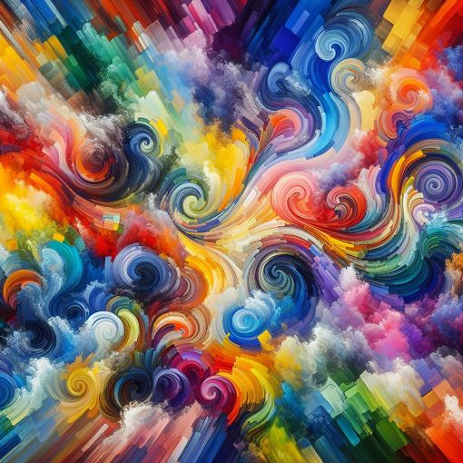 A colorful abstract painting showcasing various color palettes, with swirls and gradients, representing the themes of art and color theory.