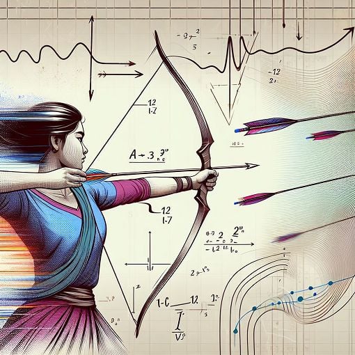 A dynamic illustration of an archer stretching a bow, with arrows flying towards a target, overlaid with concepts of force and pressure, highlighted in a colorful and engaging style.