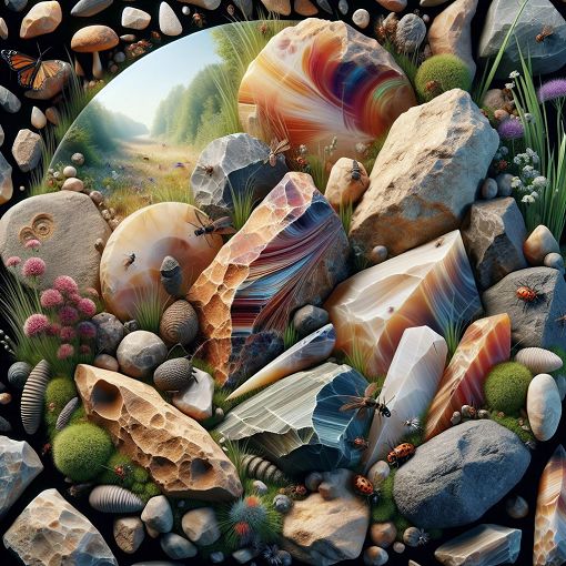 A beautifully detailed image of different types of flint stones with a natural background, showcasing their colors and textures.