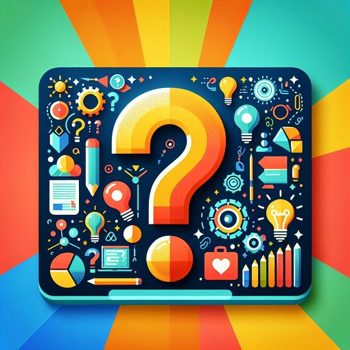 Create a visually appealing quiz interface with vibrant colors, featuring elements like question marks, light bulbs, and engaging educational themes.