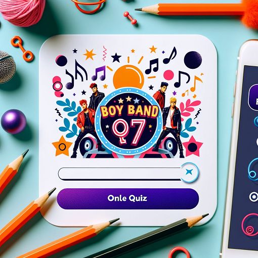 Create an image of a lively and colorful quiz landing page, featuring elements of music, astrology, and pop culture, with a One Direction theme.