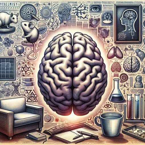 A visually compelling image depicting a brain, symbolic representations of different psychological theories, and elements suggesting research and experimentation in psychology.