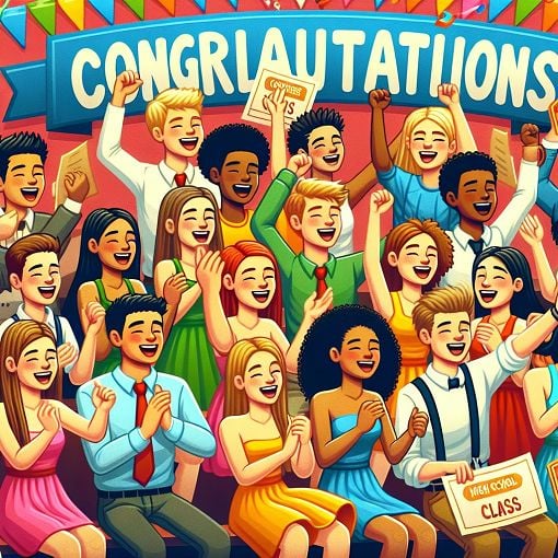 Create a lively and colorful image representing a high school class award ceremony, showcasing diverse students participating in activities and receiving awards with a fun and cheerful atmosphere.