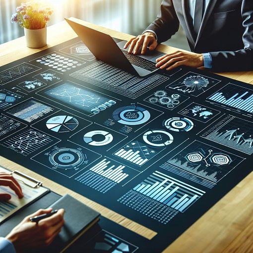 A modern and sleek infographic showcasing dynamic tables in Excel, with data visualizations and graphs to represent data analysis, in a professional context.