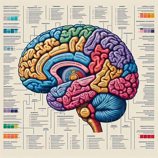 A detailed and informative illustration of the human brain, highlighting various brain injuries and their effects with labels for educational purposes.