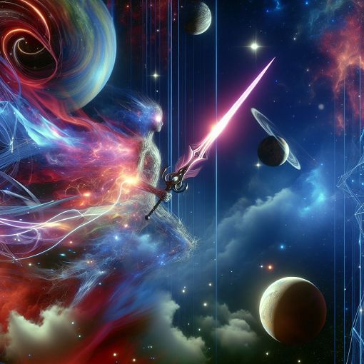 Create a vibrant and dynamic image depicting various Star Wars elements such as lightsabers, starships, and iconic characters in a fantastical space setting.