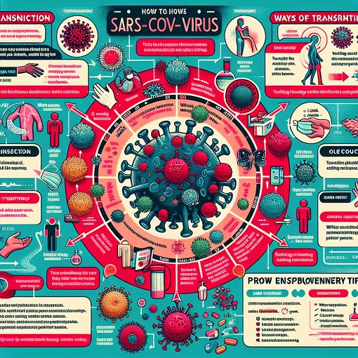 A detailed infographic illustrating the COVID-19 virus, showing transmission methods, symptoms, and prevention tips with vibrant colors and clear icons.