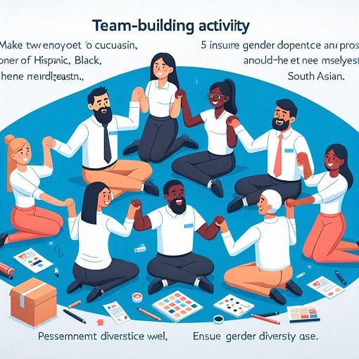 Create an image of a diverse group of employees engaged in a team-building activity, with a focus on HR-related themes, such as collaboration and diversity in the workplace.