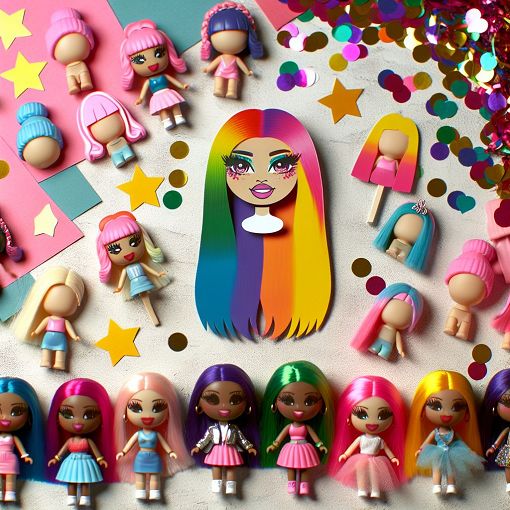 Create an image depicting a vibrant and colorful fan festival atmosphere celebrating Nicki Minaj and her fan community, including Barb and Ken symbols, with confetti and banners in a festive setting.