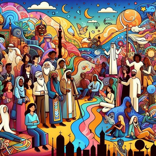 A colorful and engaging graphic depicting a whimsical fantasy landscape with diverse characters representing different dreams and aspirations, inspired by popular culture.