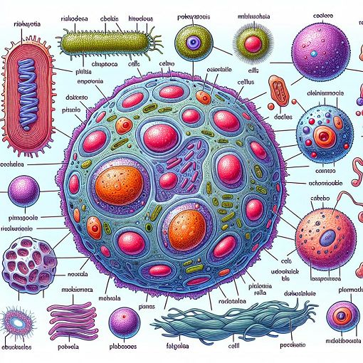 a detailed and visually engaging illustration of prokaryotic and eukaryotic cells, showcasing ribosomes, flagella, and the differences in cell walls, vibrant colors, educational style