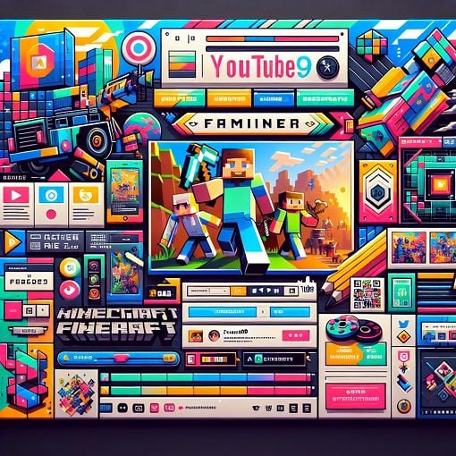 A colorful and engaging image depicting elements related to YouTube, gaming, and the famian09 channel, featuring Minecraft themes, a subtle hint of nostalgia, and an inviting quiz layout.