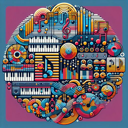 Create an educational illustration of musical notes, intervals, tetracords, and scales, visually representing concepts of music theory in a colorful and engaging way.