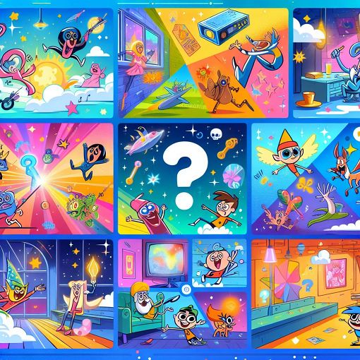 A colorful and vibrant illustration depicting various title cards from The Loud House, showcasing the characters and themes from the show in a fun quiz setting.