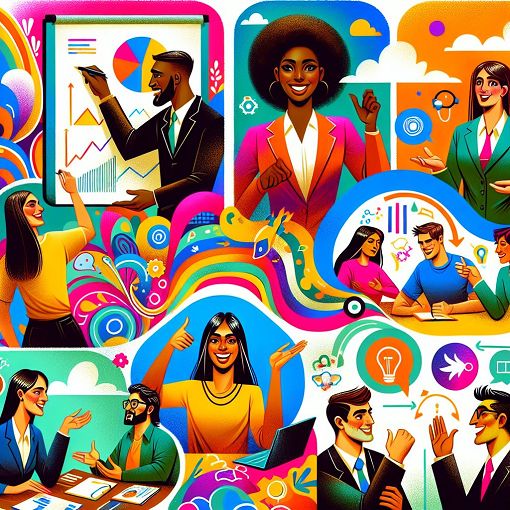 A colorful and playful illustration depicting a group of diverse leaders engaging in fun activities, with a whimsical background that captures the essence of leadership and personality.