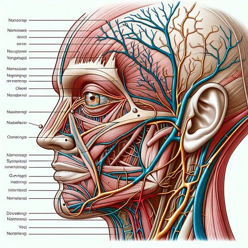 Generate an image of a detailed anatomical diagram of the human facial nerve, highlighting its branches and areas of innervation, with a clean and modern layout for educational purposes.