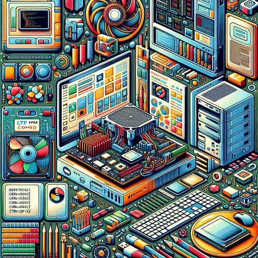 A vibrant illustration depicting various computer components, software applications, and keyboard shortcuts, creating a learning atmosphere.